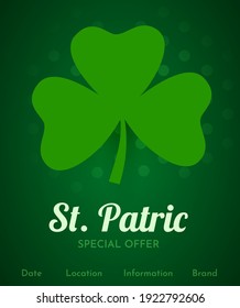 3d clover leaf. Happy St. Patric's day. Special offer banner. Vector illustration