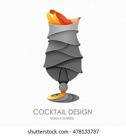 3D cocktail tequila sunrise design.Vector icon