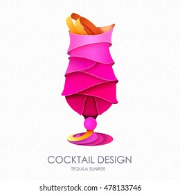 3D cocktail tequila sunrise design.Vector icon