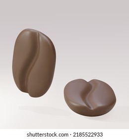3D-Kaffeebohnen auf grauem Hintergrund. Vektorgrafik. 
