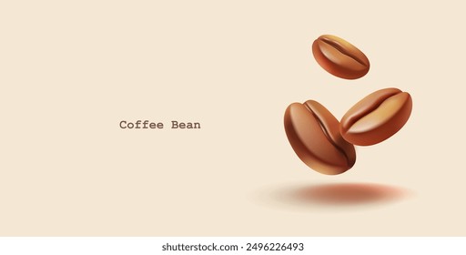 3D coffee beans. Realistic coffee beans for advertising and promotion of coffee products, beverage products. Organic product. Aromatic roasted grains. Vector illustration.