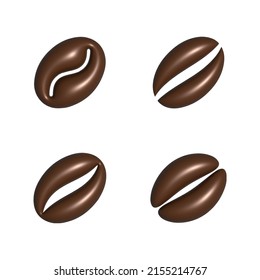 3 d granos de café en varias variedades.  3d ilustración de granos de café. Ilustración de material vectorial.
