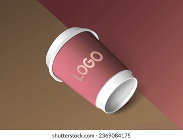 3D coffee cup on color background