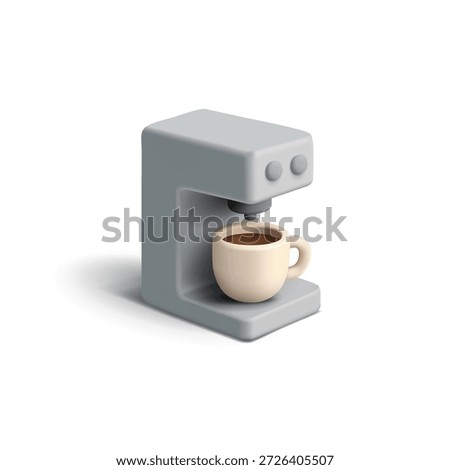 3D coffee machine with a cup of coffee. Minimalistic image of an electrical appliance with a fragrant coffee drink on a white background. Vector illustration.