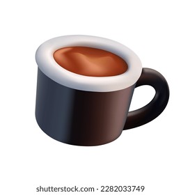3D coffee mug with steam in cartoon design style. Realistic coffee cup. Cafe or coffee break concept 3D render icon for UI UX website. Vector illustration isolated on white