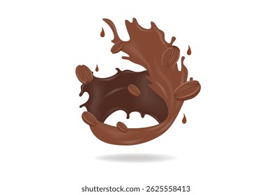 3D Coffee Splash with Beans – Realistic Circular Liquid Motion