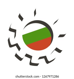 3D cog wheel with Bulgaria flag. Precision machinery relative backdrop