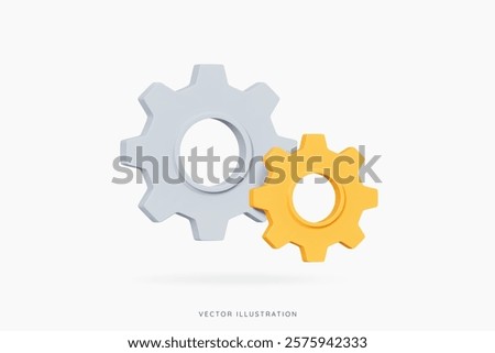 3D Cogwheel gear icon. Engineering technical support. System update. Setup and optimization. Setting symbols. Cartoon design element isolated on white background. 3D Vector illustration