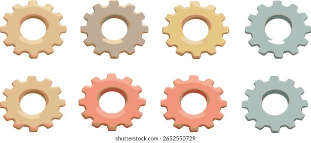 3D Cogwheel gear icon set in different colors. Engineering technical support. System update