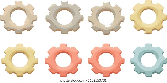 3D Cogwheel gear icon set in different colors. Engineering technical support. System update