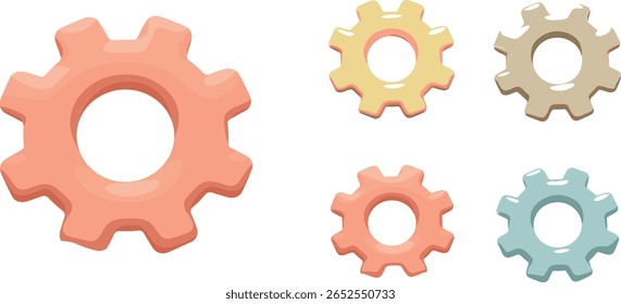 3D Cogwheel gear icon set in different colors. Engineering technical support. System update