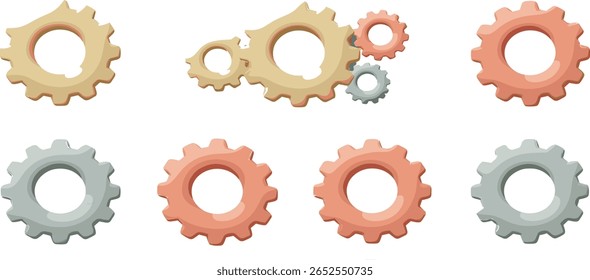 3D Cogwheel gear icon set in different colors. Engineering technical support. System update