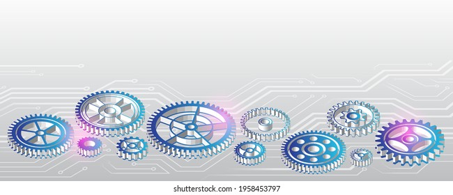 3d engranajes Su ilustración tecnológica. Fondo de engranajes tridimensionales. Vector de Perros y Osos isométrico. Concepto de tecnología futurista.