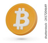 3D coin. Cryptocurrency symbol Bitcoin BTC. 3D Vector icon. Illustration isolated on a white background