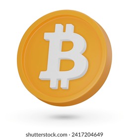 3D coin. Cryptocurrency symbol Bitcoin BTC. 3D Vector icon. Illustration isolated on a white background svg