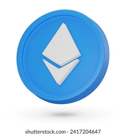 Moneda 3D. Símbolo de criptografía Etherium ETH. Icono del vector 3D. Ilustración aislada en un fondo blanco