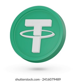 Moneda 3D. Símbolo de criptografía Tether USDT. Icono del vector 3D. Ilustración aislada en un fondo blanco