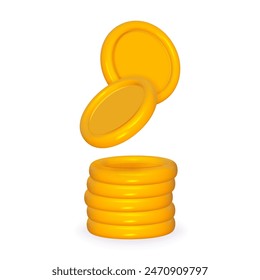 Ilustración vectorial de pila de oro de moneda 3d aislada. Pila amarilla de dinero. Torre de monedas de juego.