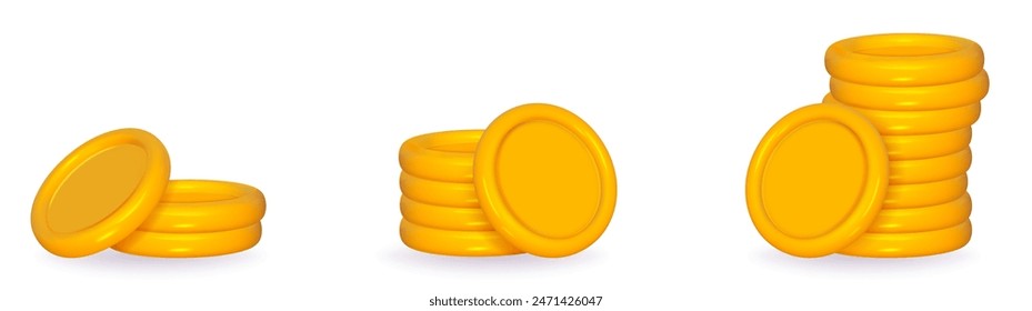3d coin gold stack vector illustration isolated. Money yellow pile. Game coin tower.