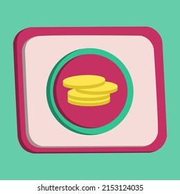 3D coin icon button vector with turquoise and pink background, best for property design images, editable colors, popular vector