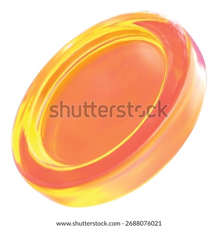 3d coin iridescent glass effect. Sleek glass coin icon glows yellow. Vector illustration	