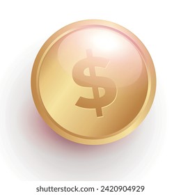 3D Coin and money cash icon. Vector illustration isolated on blue background.