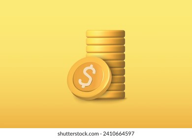 3d coin stack icon vector illustration design. Money concept on yellow background. 
