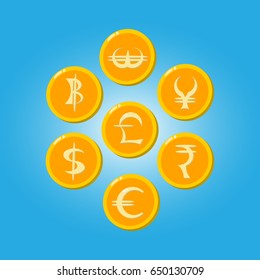 3D Coins  and 7 icons creative currencies 
