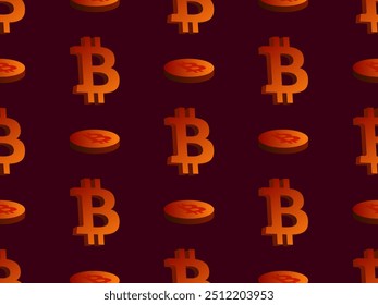 3d coins and Bitcoin symbol seamless pattern. Cryptocurrency coin in isometric style. Crypto trading. Colorful gradient. Design for wallpaper, banners, covers or posters. Vector illustration