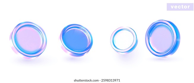 3d coins. Set of abstract gradient glass icon with holographic effect. 3d vector elements