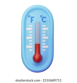 3D cold weather thermometer. Isolated realistic vector illustration on white background