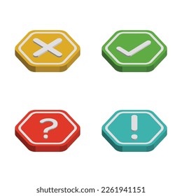 3d collection of buttons with sign done, error, question mark, exclamation point icon button for apps or website symbols