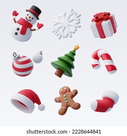 3D collection of Christmas element, Merry Christmas and happy new year greeting concept. Eps 10 Vector.