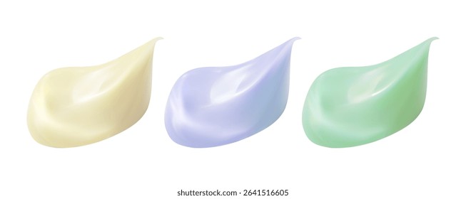 3d collection of colorful cosmetic liquid smear isolated on a white background. Set of realistic colorful cosmetic smear isolated on a white background