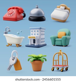 3d collection of hotel and service online booking concept. Eps 10 Vector.