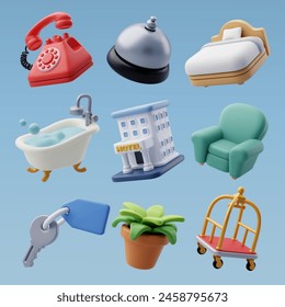 3d collection of hotel and service online booking concept. Eps 10 Vector.