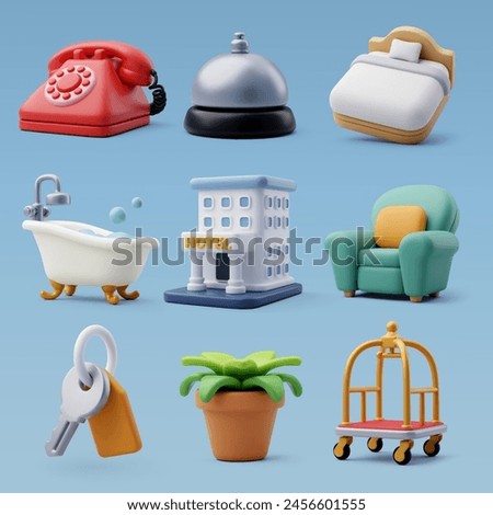 3d collection of hotel and service online booking concept. Eps 10 Vector.