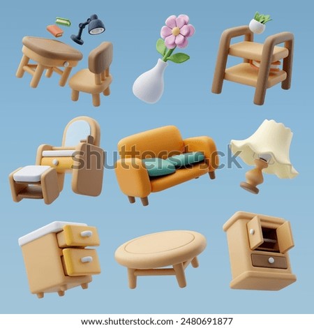 3d collection icon set of Wooden furniture, Home and decoration concept. Eps 10 Vector.