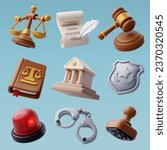 3d collection of Law and judgment icon, Lawyer, police and punishment of court concept. Eps 10 Vector.