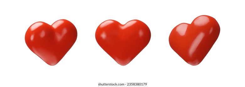 Colección 3D de corazón rojo rendido. Feliz Día de San Valentín, boda, símbolo de amor. Colección vectorial de ilustración en estilo plástico. Icono romántico del matrimonio realista. Objeto simple médico