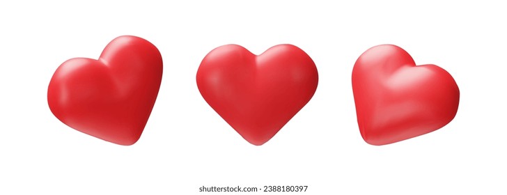 3D collection of render red heart. Happy Valentine's Day, wedding, love symbol. Vector collection of illustration in plastic style. Marriage realistic romantic icon. Medical simple object