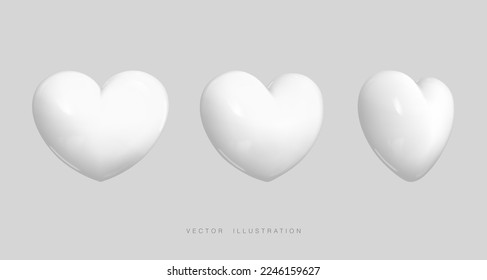 3d collection of rotating cartoon hearts. Realistic render of a white heart. Suitable for Valentine's Day and Mother's Day decoration.