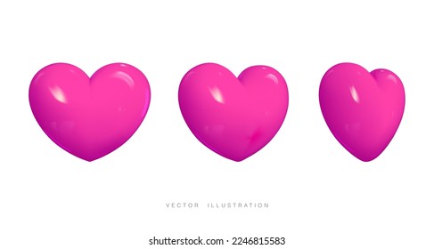 Colección 3d de corazones de caricatura rotativos. Rasgo realista de un corazón rosado. Adecuado para el Día de San Valentín y la decoración del Día de la Madre.