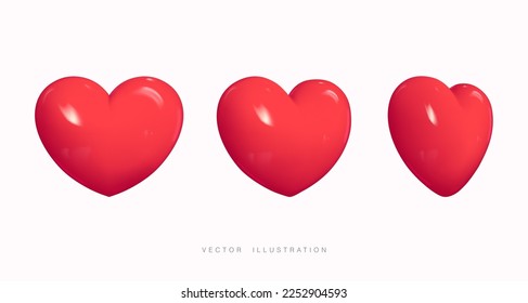 3d collection of rotating cartoon hearts. Realistic render of a red heart. Suitable for Valentine's Day and Mother's Day decoration.