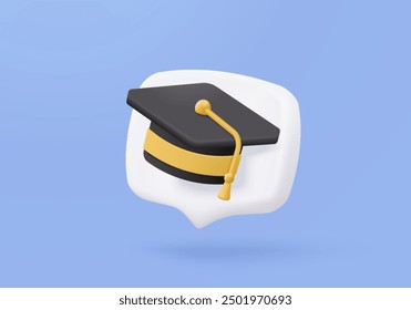 3D college for student, graduation of university. graduation hat and diploma in bubble icon. 3d education diploma icon vector render illustration