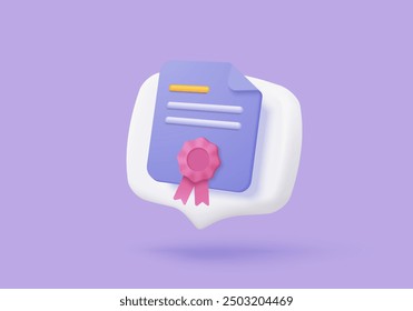 3D college for student, graduation of university. graduation hat and diploma in bubble icon. 3d education diploma icon vector render illustration