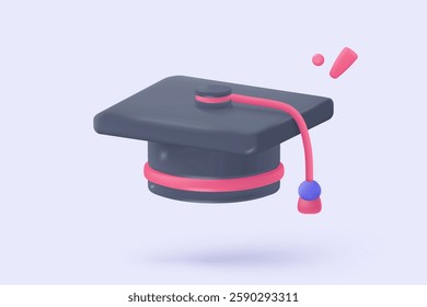 3D college for student, graduation of university. graduation hat and diploma in bubble icon. 3d education diploma icon vector render illustration