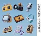 3d colllection of home entertainment icon, Entertainment movie and music equipment concept. Eps 10 Vector.