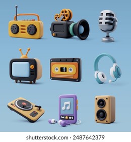 3d colllection of home entertainment icon, Entertainment movie and music equipment concept. Eps 10 Vector.