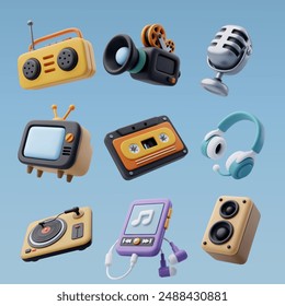 3d colllection of home entertainment icon, Entertainment movie and music equipment concept. Eps 10 Vector.